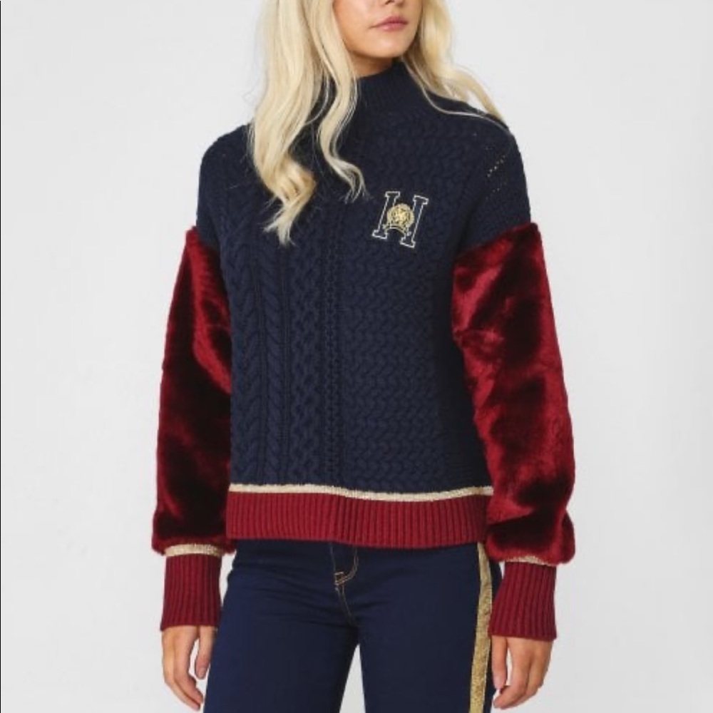Tommy Hilfiger Icons Chunky Sweater with Faux Fur Sleeves